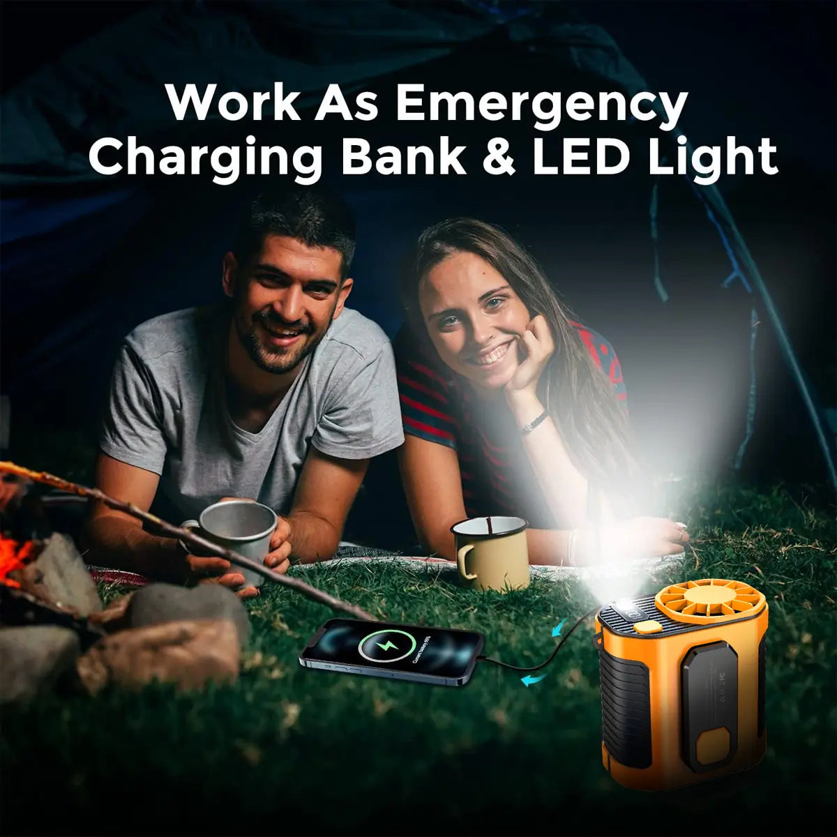 Portable Waist Clip Fan with LED Light - 5000 mAh Battery