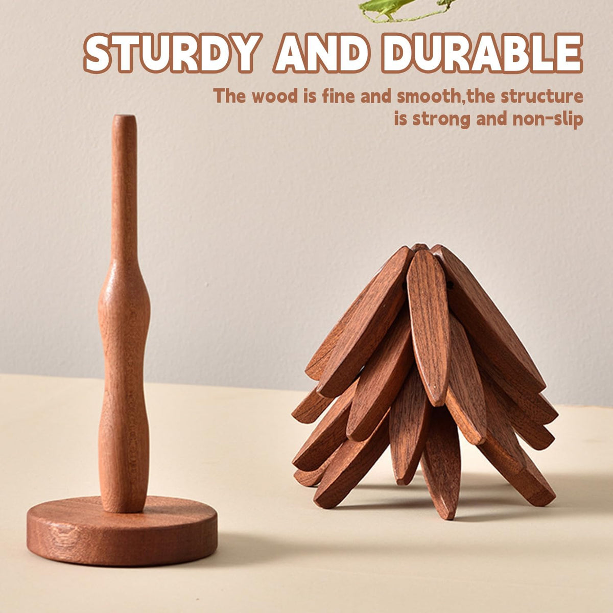 Natural Tree Trivet Set - 4 Wooden Trivets & 1 Stand Like a Christmas Tree