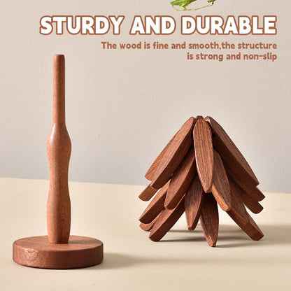 Natural Tree Trivet Set - 4 Wooden Trivets & 1 Stand Like a Christmas Tree
