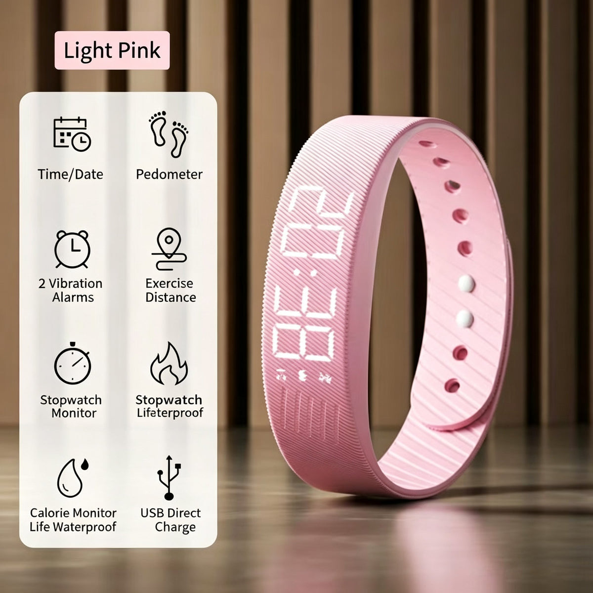 Silent vibrating alarm clock – features two vibration intensity levels.