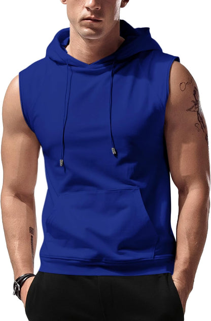 Men’s Sleeveless Workout Hoodie Tank Top – Gym Bodybuilding Cut Off Hoodie
