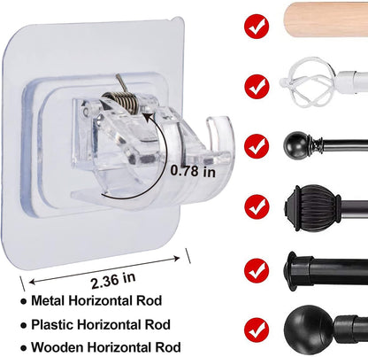 No Drill Clear Curtain Rod Brackets 4 Pcs Self-Adhesive Mount Nail Free Hangers for Bathroom, Bedroom, Hotel