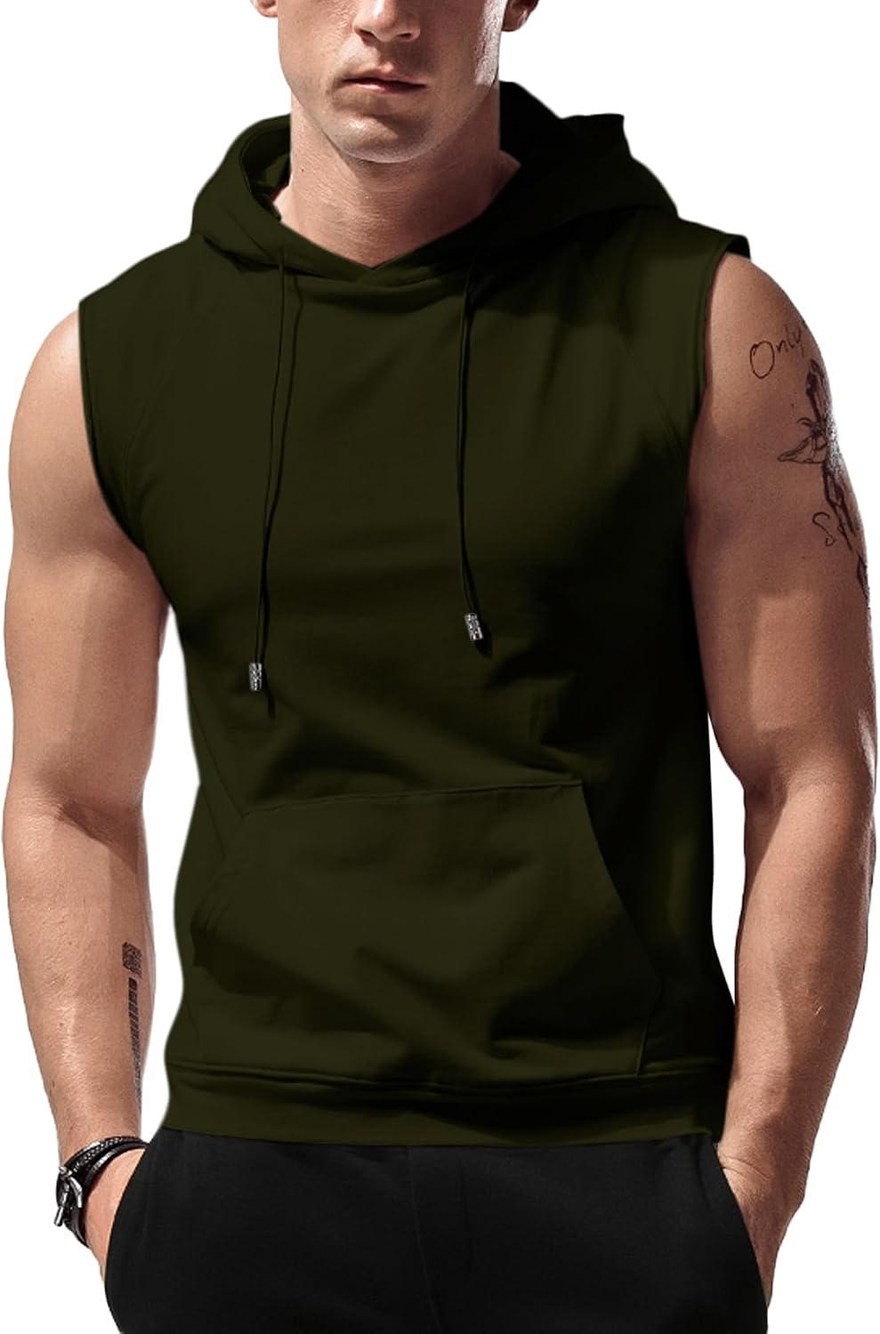 Men’s Sleeveless Workout Hoodie Tank Top – Gym Bodybuilding Cut Off Hoodie