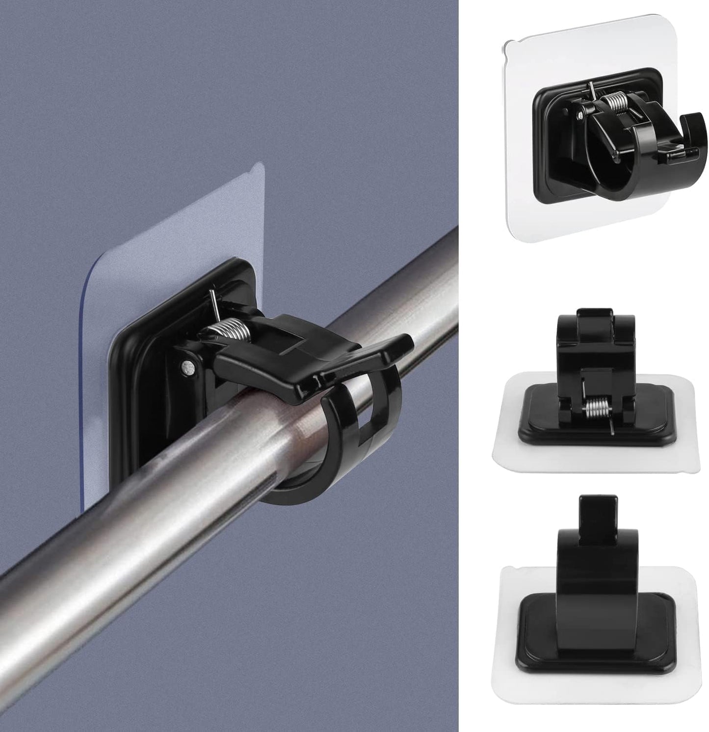 No Drill Clear Curtain Rod Brackets 4 Pcs Self-Adhesive Mount Nail Free Hangers for Bathroom, Bedroom, Hotel