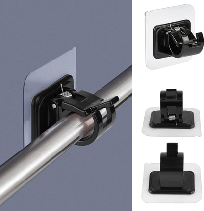 No Drill Clear Curtain Rod Brackets 4 Pcs Self-Adhesive Mount Nail Free Hangers for Bathroom, Bedroom, Hotel