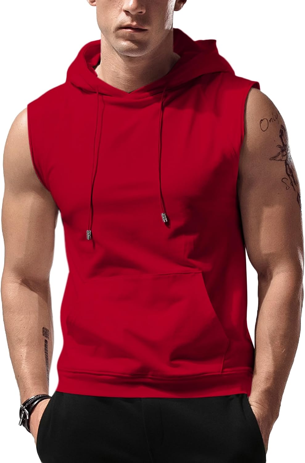 Men’s Sleeveless Workout Hoodie Tank Top – Gym Bodybuilding Cut Off Hoodie