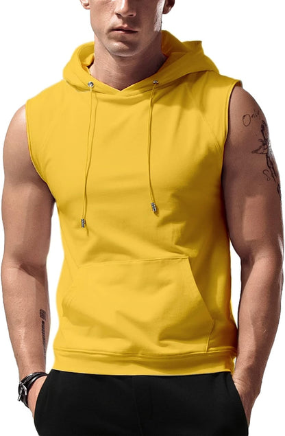 Men’s Sleeveless Workout Hoodie Tank Top – Gym Bodybuilding Cut Off Hoodie