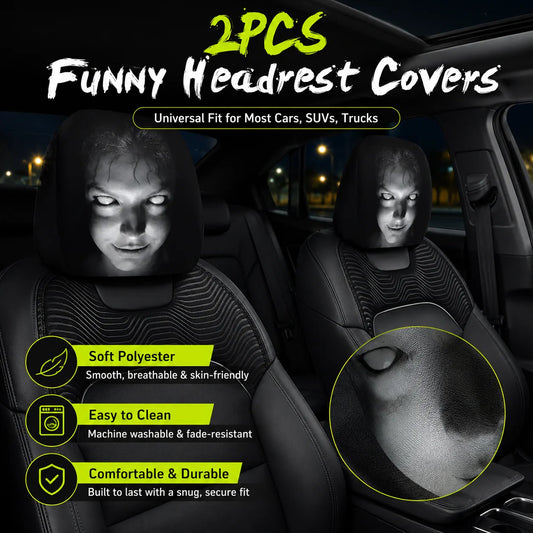 2Pcs Spooky Night Cartoon Universal Car Headrest Covers