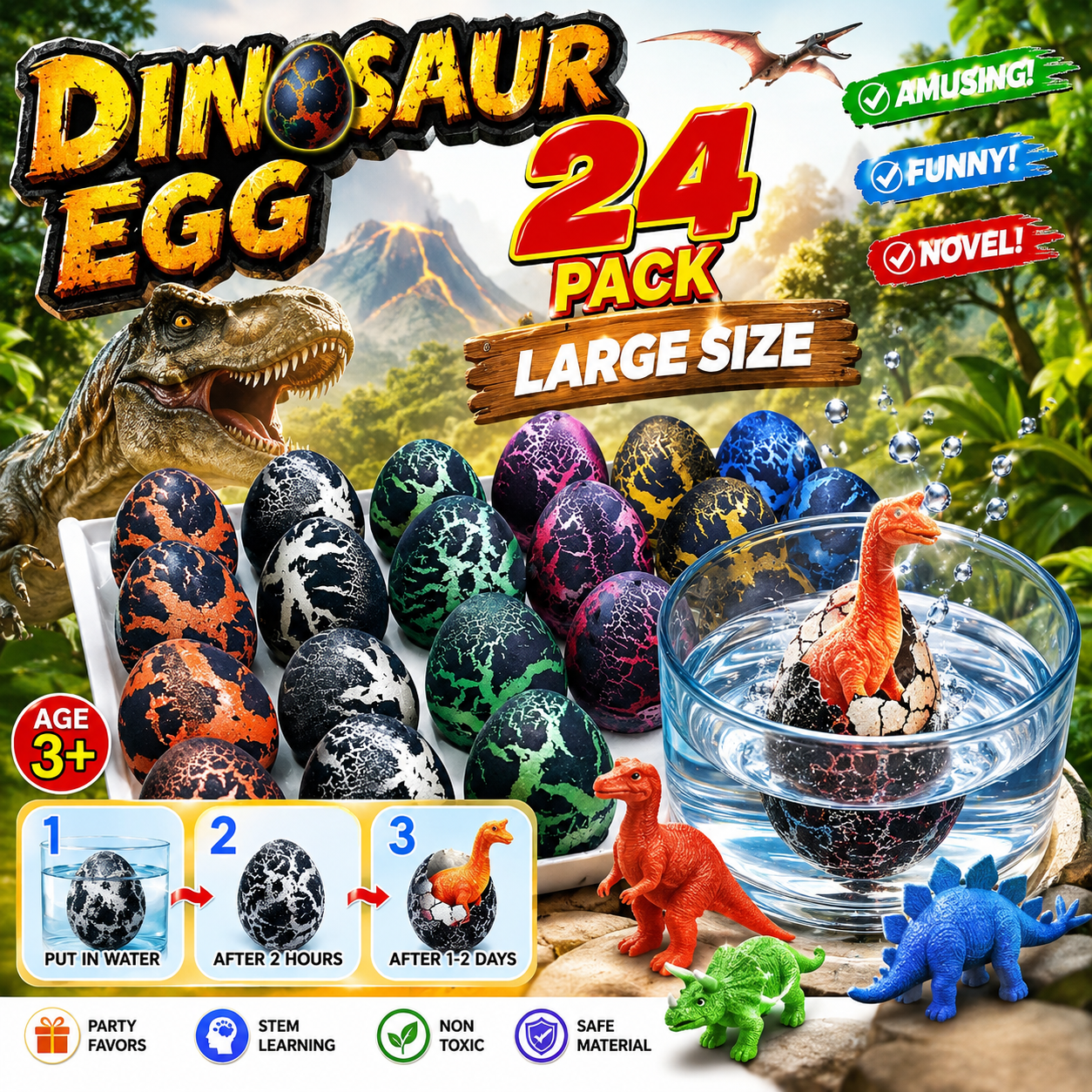 24 Pcs Large Hatching Dinosaur Eggs Easter Party Favors