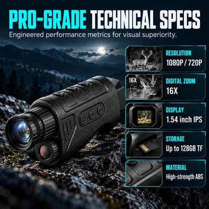 1080P HD Infrared Night Vision Monocular – 16x Digital Zoom, Handheld Camera for Hunting and Surveillance