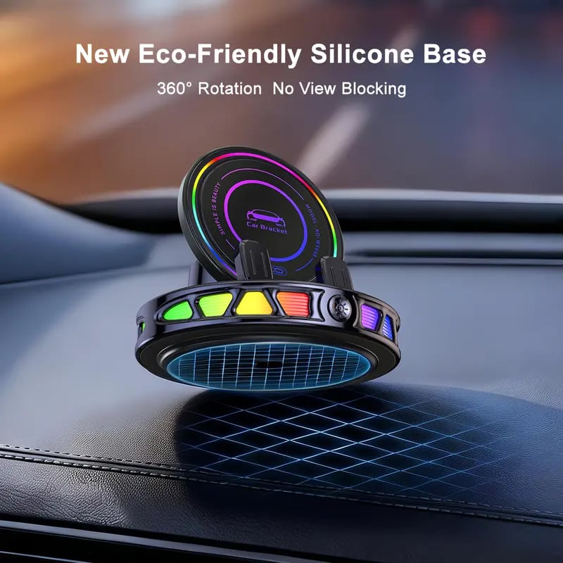 360° Rotating Wireless Charging Car Phone Mount with RGB LED Lights
