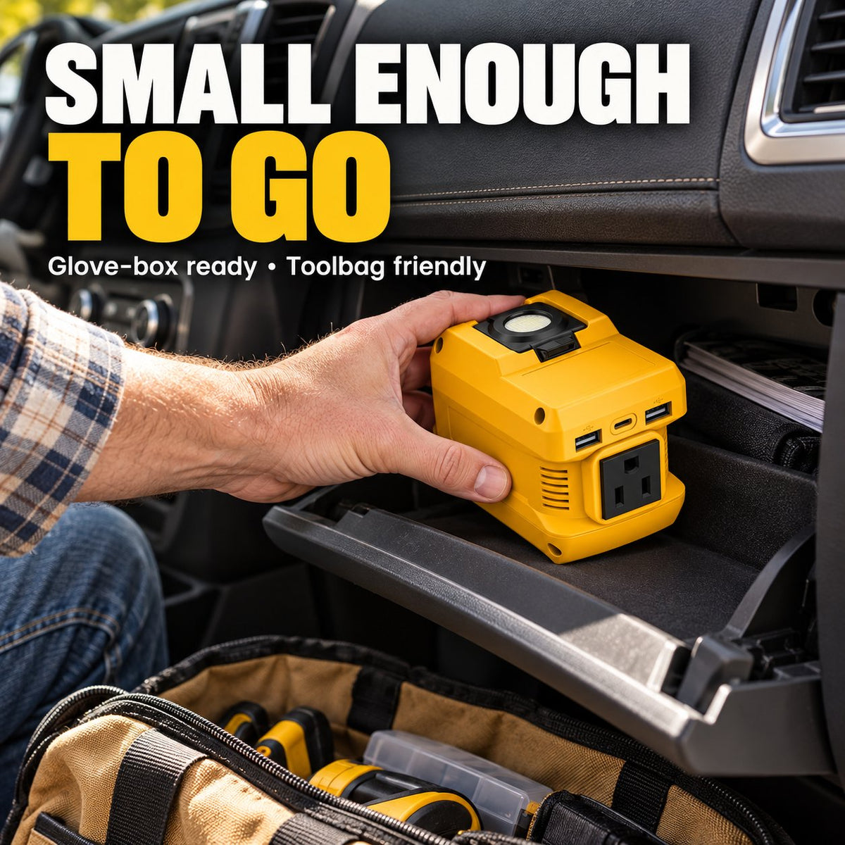 2-in-1 Portable Power Inverter & Floodlight | Convert Tool Batteries to 110V AC