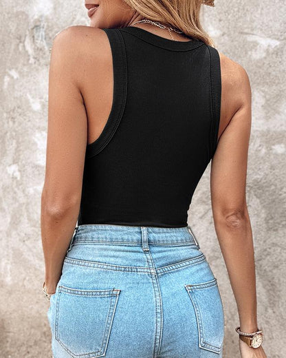 Tank Top with Built in Bra, Round Neck Ribbed Tank Top with Bra Pads