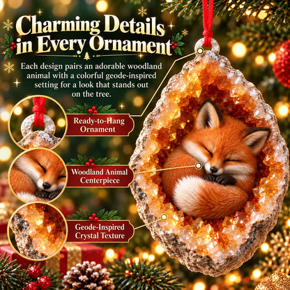 🎄Early Bird Christmas Sale 50% OFF |✨Woodland Geode Animal Ornaments – Tiny Christmas Friends Hidden in Crystal Magic
