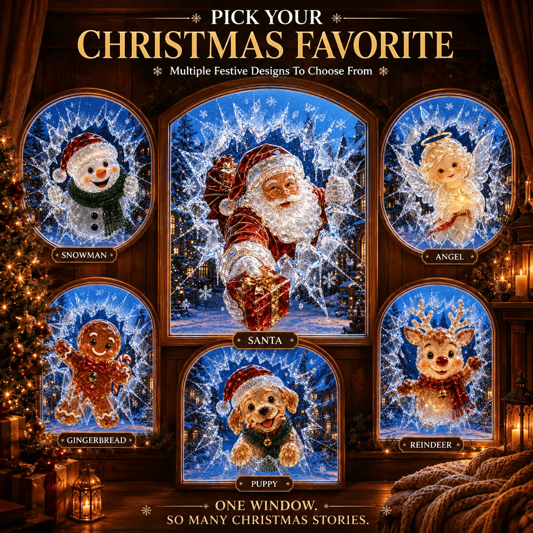 🎄Crystal Christmas Break-In Window Decal — 3D Shattered-Glass Holiday Window Decoration
