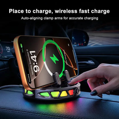 360° Rotating Wireless Charging Car Phone Mount with RGB LED Lights