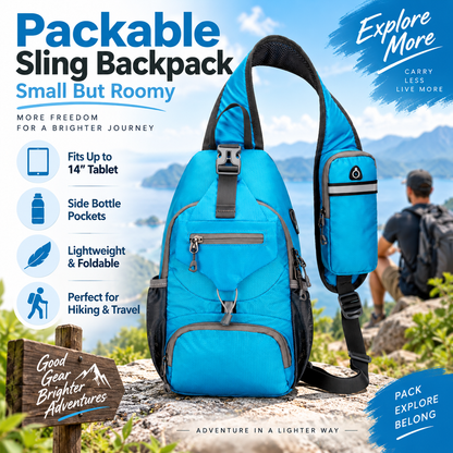 ✨ Perfect for Hiking and Traveling ✨Packable Small Crossbody Sling Backpack with Side Pouch