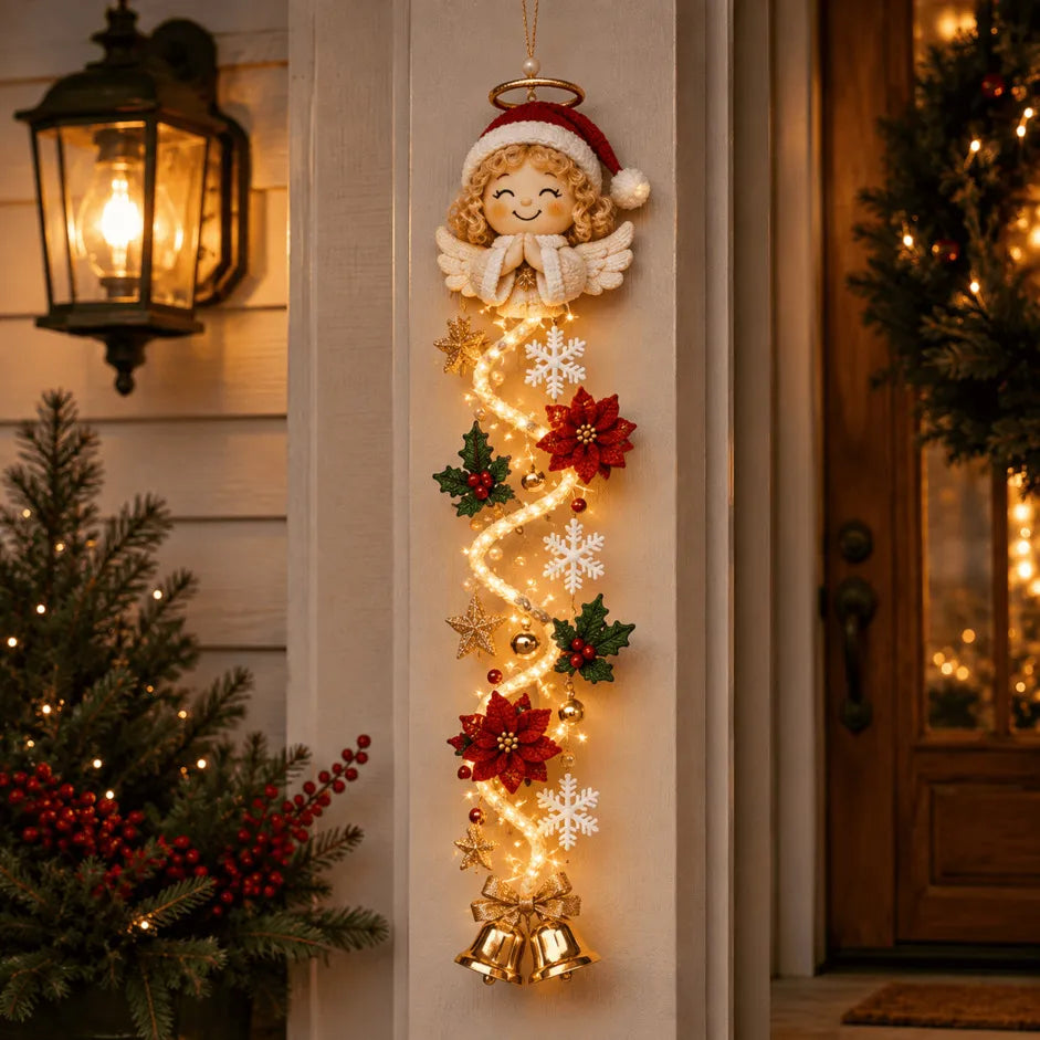 ⏳ – 🎄MerryCascade™ Glowing Christmas Door Hanger | 6 Festive Lighted Designs with Warm Glow, Dimensional Details & Space-Saving Vertical Décor ✨