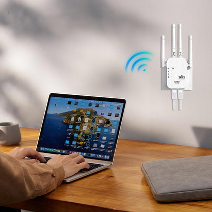 Upgraded 6-Antenna WiFi Extender, 300/1200Mbps Dual Band (5GHz/2.4GHz) Signal Booster