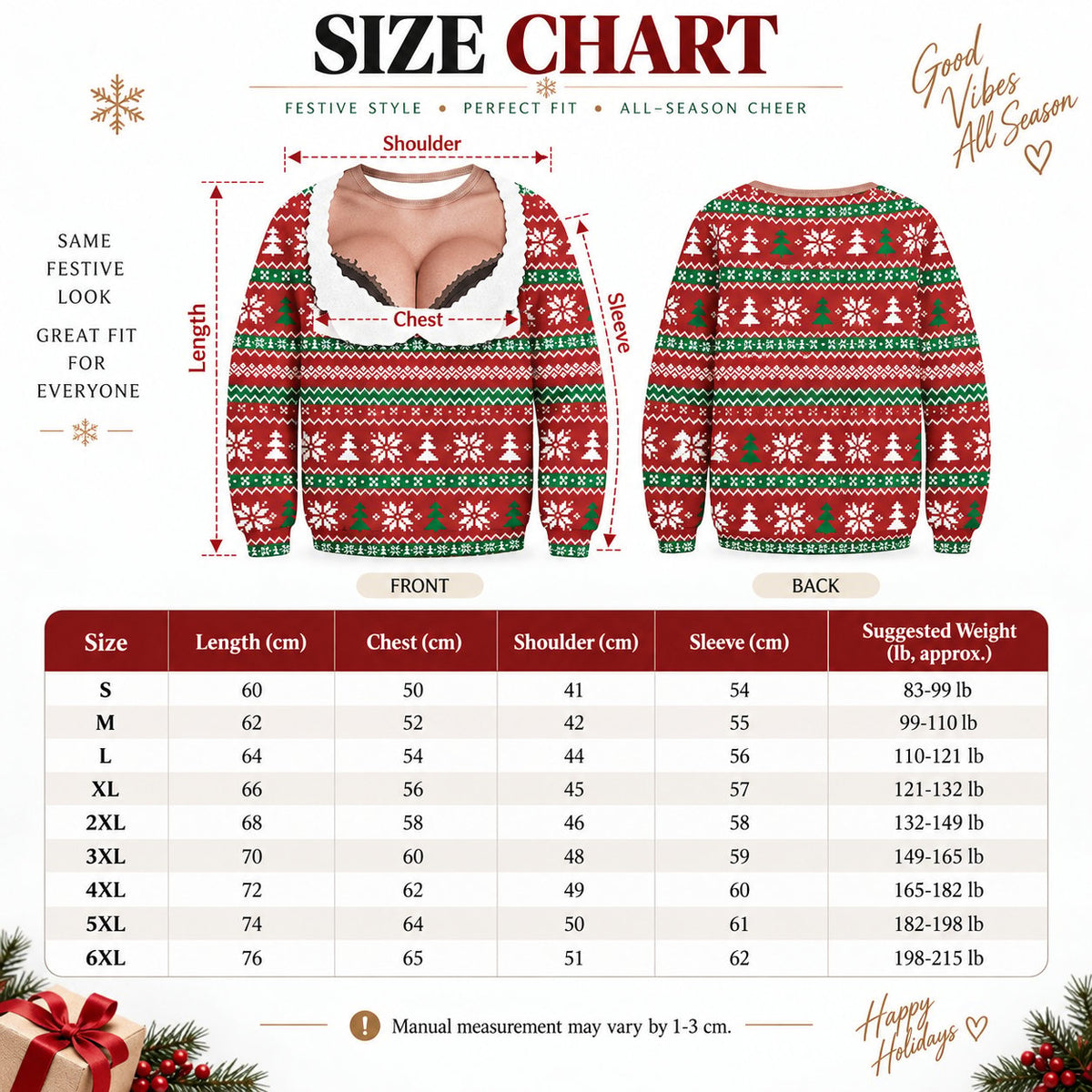 Fake low-cut Christmas crew neck sweater