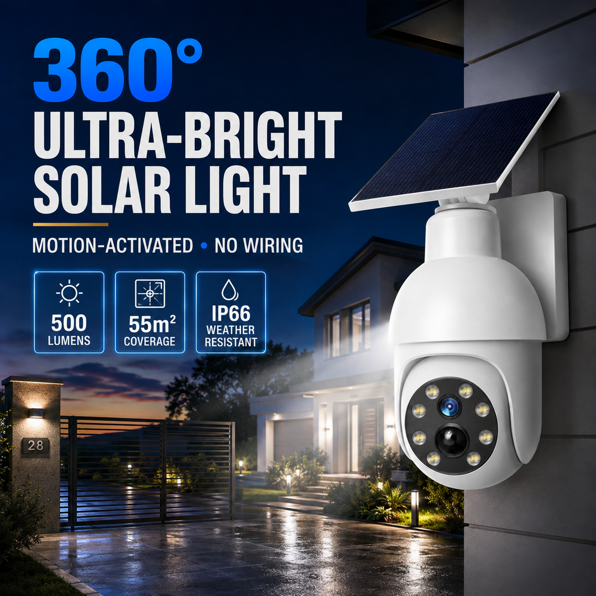 Solar-Powered Simulated Surveillance Camera Street Light