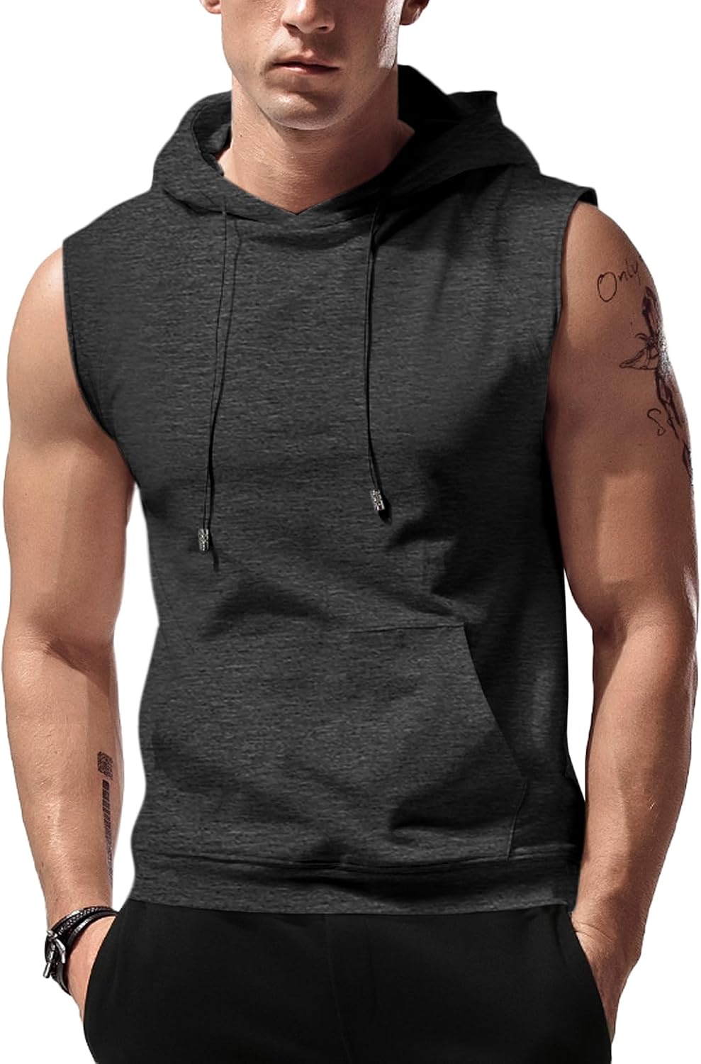 Men’s Sleeveless Workout Hoodie Tank Top – Gym Bodybuilding Cut Off Hoodie