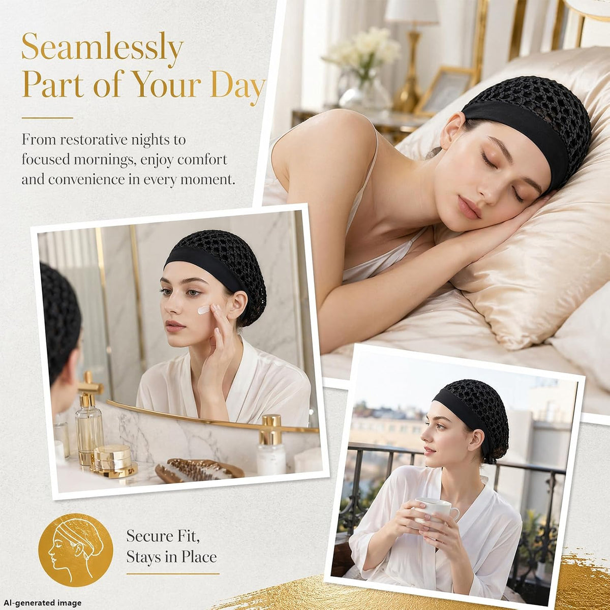 Humwam 3-Piece Stretchy Wide-Edge Sleeping Cap Set💫