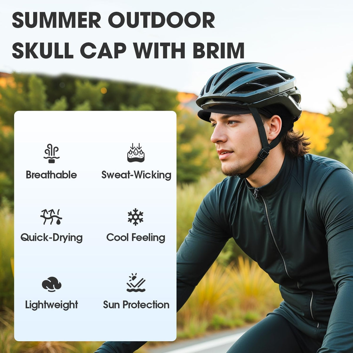 💯Quick-Dry Breathable Helmet Liner Sun Visor Skull Cycling Cap