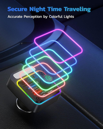 54W Bluetooth 5.3 FM Transmitter Car Charger with PD Fast Charging