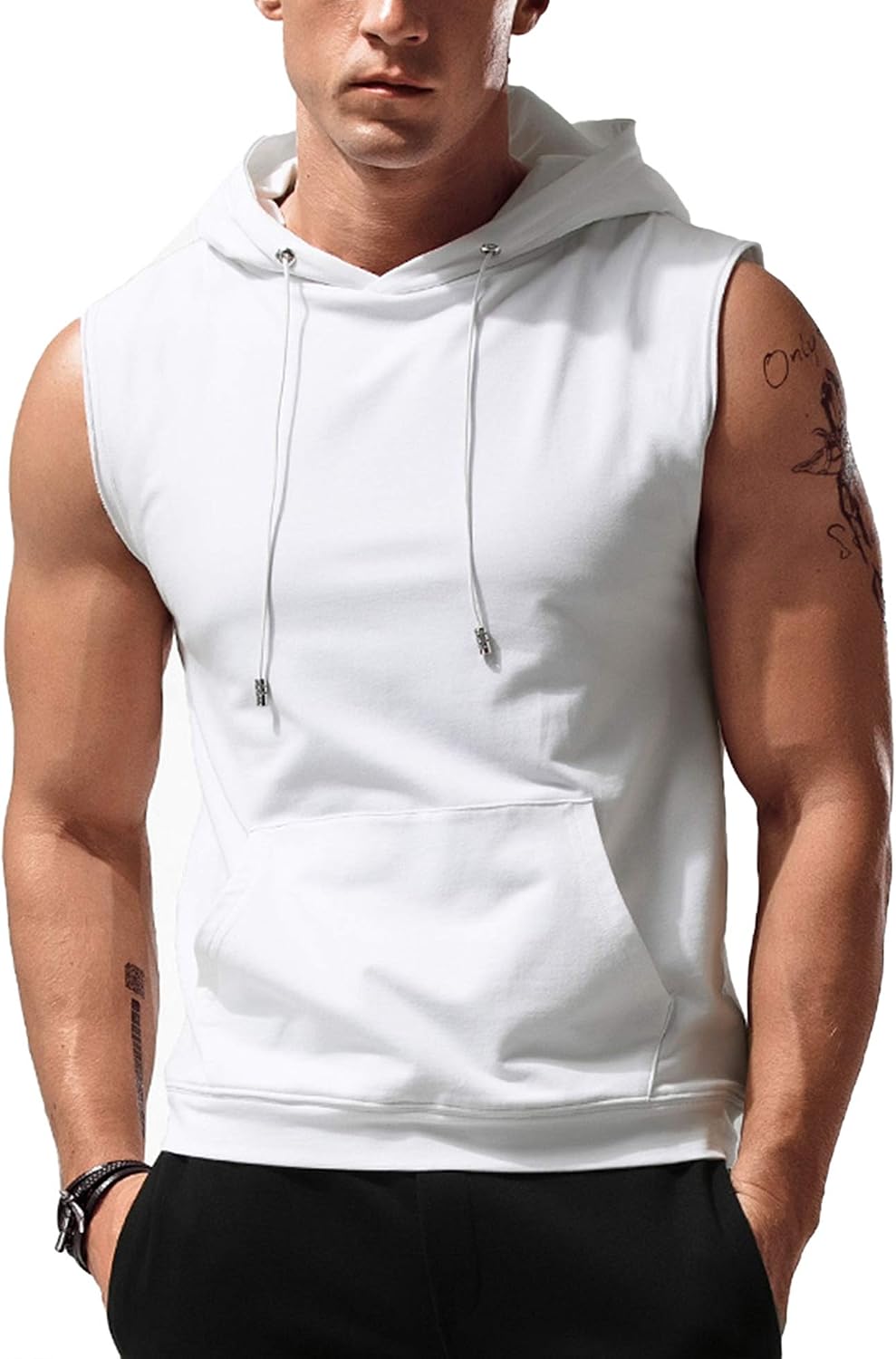 Men’s Sleeveless Workout Hoodie Tank Top – Gym Bodybuilding Cut Off Hoodie