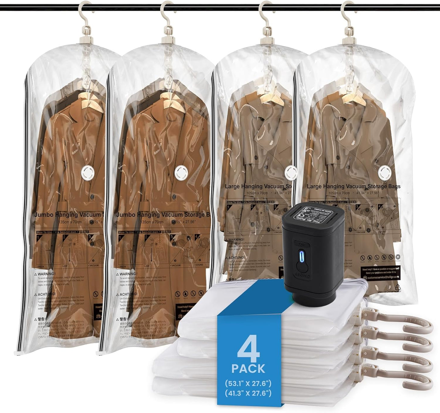 Vacuum Storage Sealer Bags Space Saver Bag for Clothing, Suits and Jackets(Includes air pump)