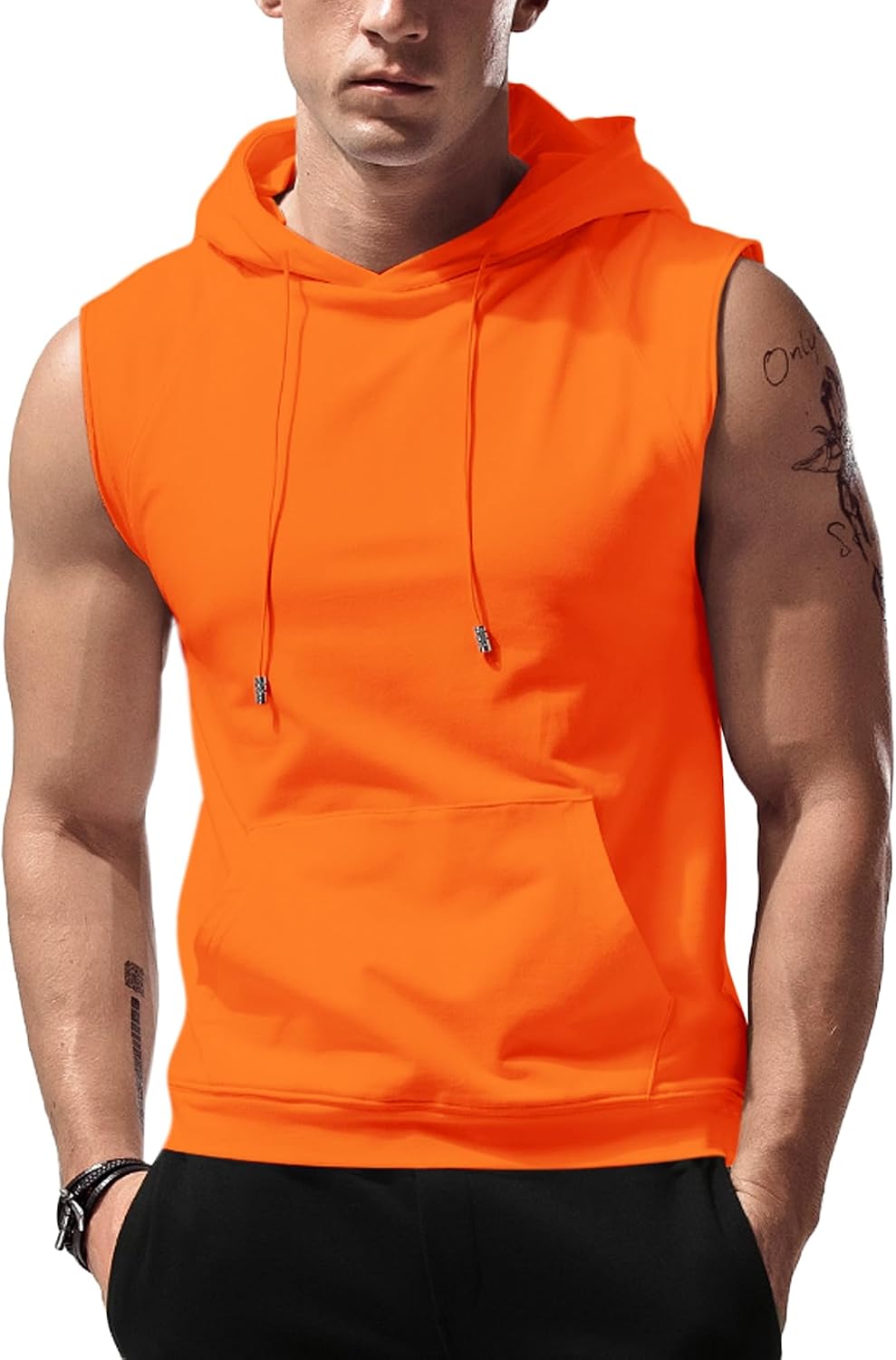 Men’s Sleeveless Workout Hoodie Tank Top – Gym Bodybuilding Cut Off Hoodie