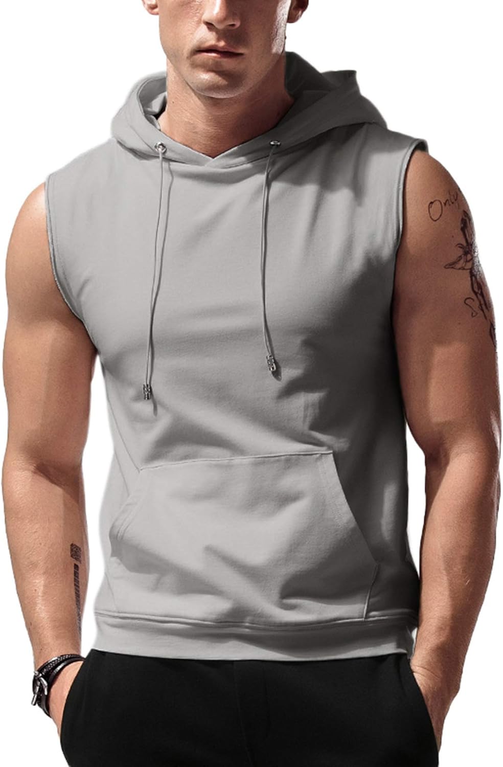 Men’s Sleeveless Workout Hoodie Tank Top – Gym Bodybuilding Cut Off Hoodie
