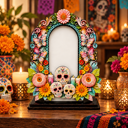 Day of the Dead Handcrafted Memorial Photo Frame Set—6 Colorful Wooden Offering Photo Frames
