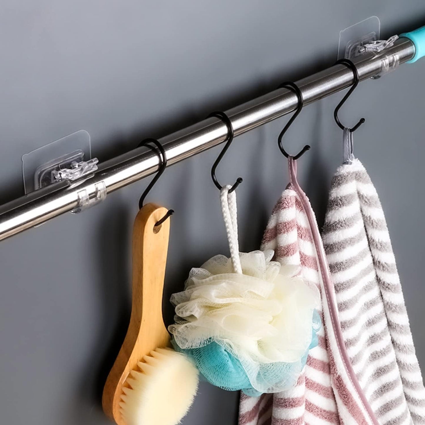 No Drill Clear Curtain Rod Brackets 4 Pcs Self-Adhesive Mount Nail Free Hangers for Bathroom, Bedroom, Hotel