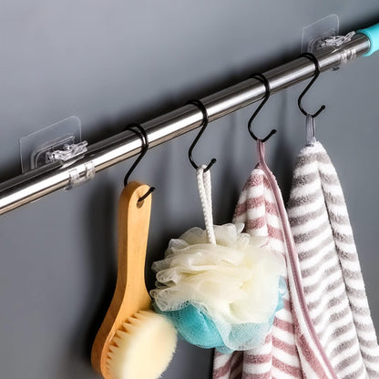 No Drill Clear Curtain Rod Brackets 4 Pcs Self-Adhesive Mount Nail Free Hangers for Bathroom, Bedroom, Hotel
