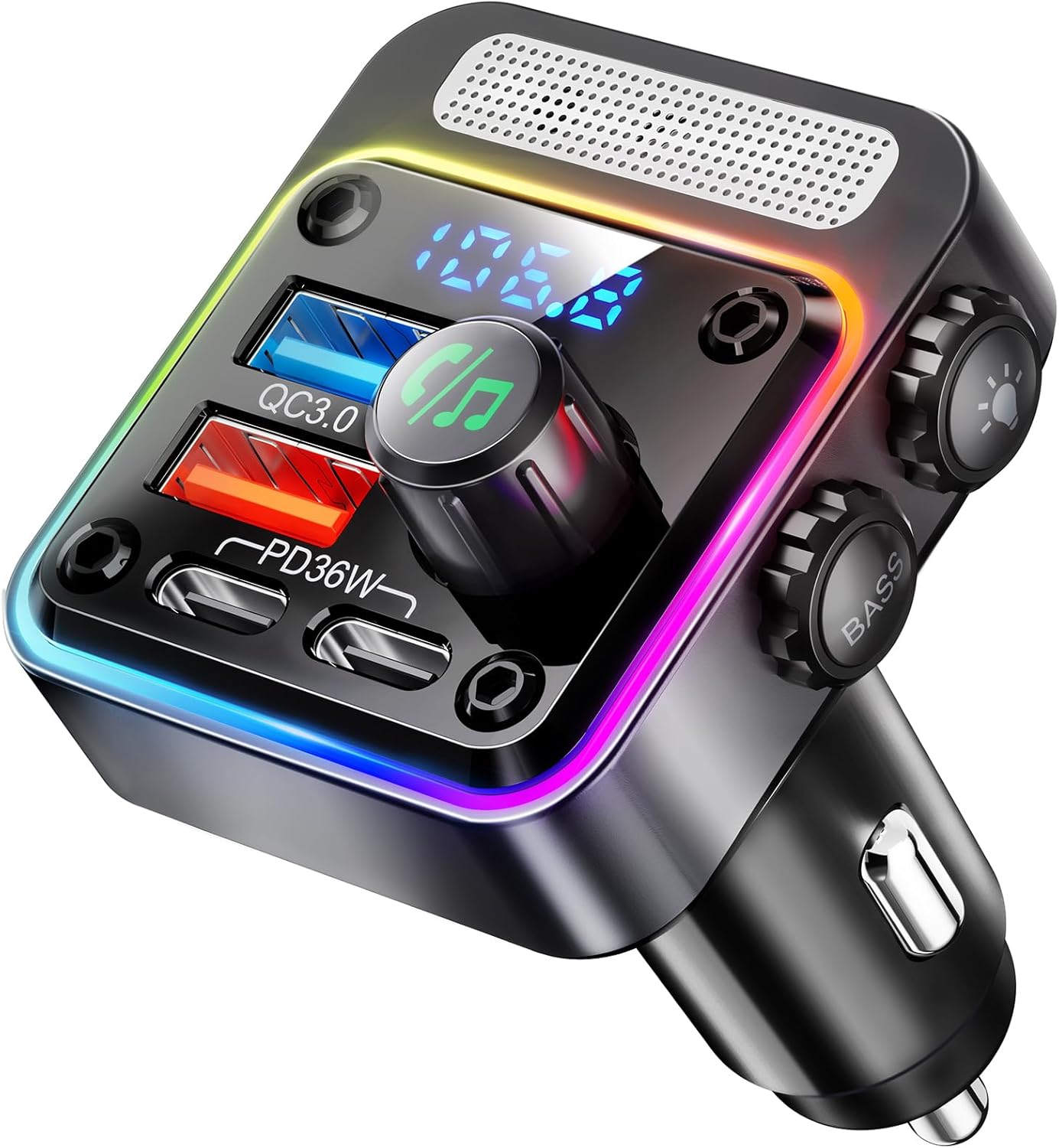 54W Bluetooth 5.3 FM Transmitter Car Charger with PD Fast Charging