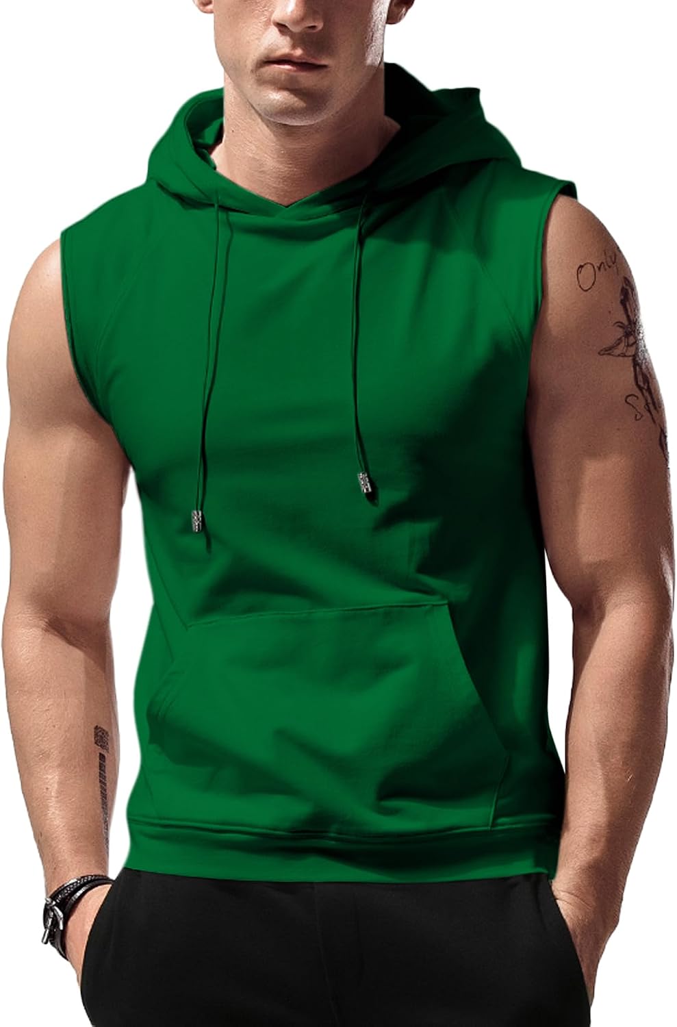 Men’s Sleeveless Workout Hoodie Tank Top – Gym Bodybuilding Cut Off Hoodie
