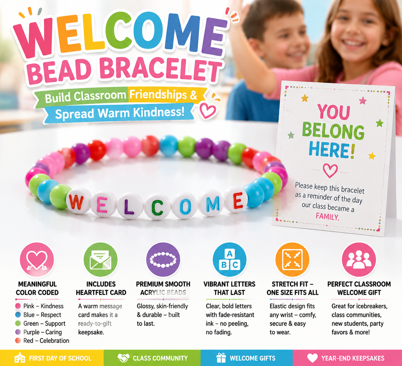 🔥Last Day 49% OFF - ✨🌈Pack of 25 Welcome BeadBracelets - StrengthenClassroom Friendship & SpreadWarm Kindness!