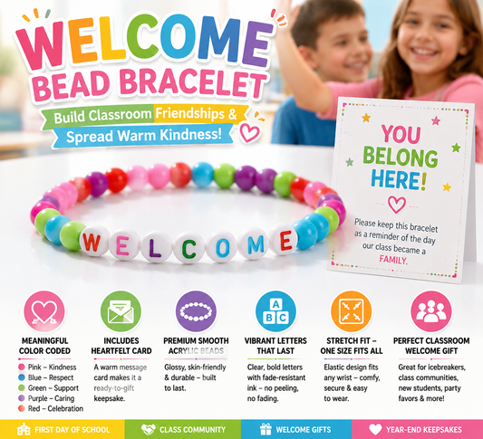 🔥Last Day 49% OFF - ✨🌈Pack of 25 Welcome Bead Bracelets - Strengthen Classroom Friendship & SpreadWarm Kindness!