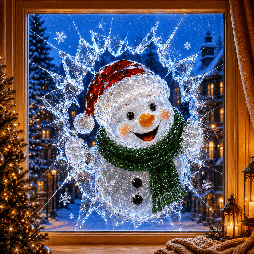 🎄Crystal Christmas Break-In Window Decal — 3D Shattered-Glass Holiday Window Decoration
