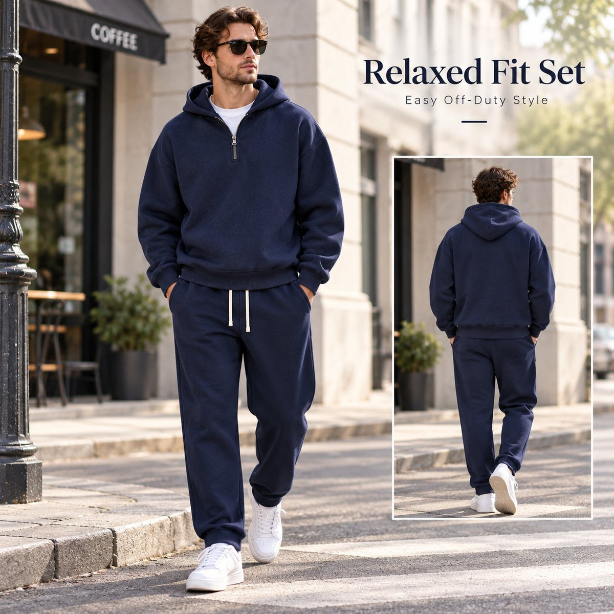 Men's Plain Two-piece Casual Sporty Sweatsuit Set