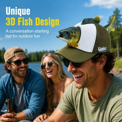 3D Realistic Fish Novelty Fishing Hat – Funny Breathable Outdoor Cap for Anglers