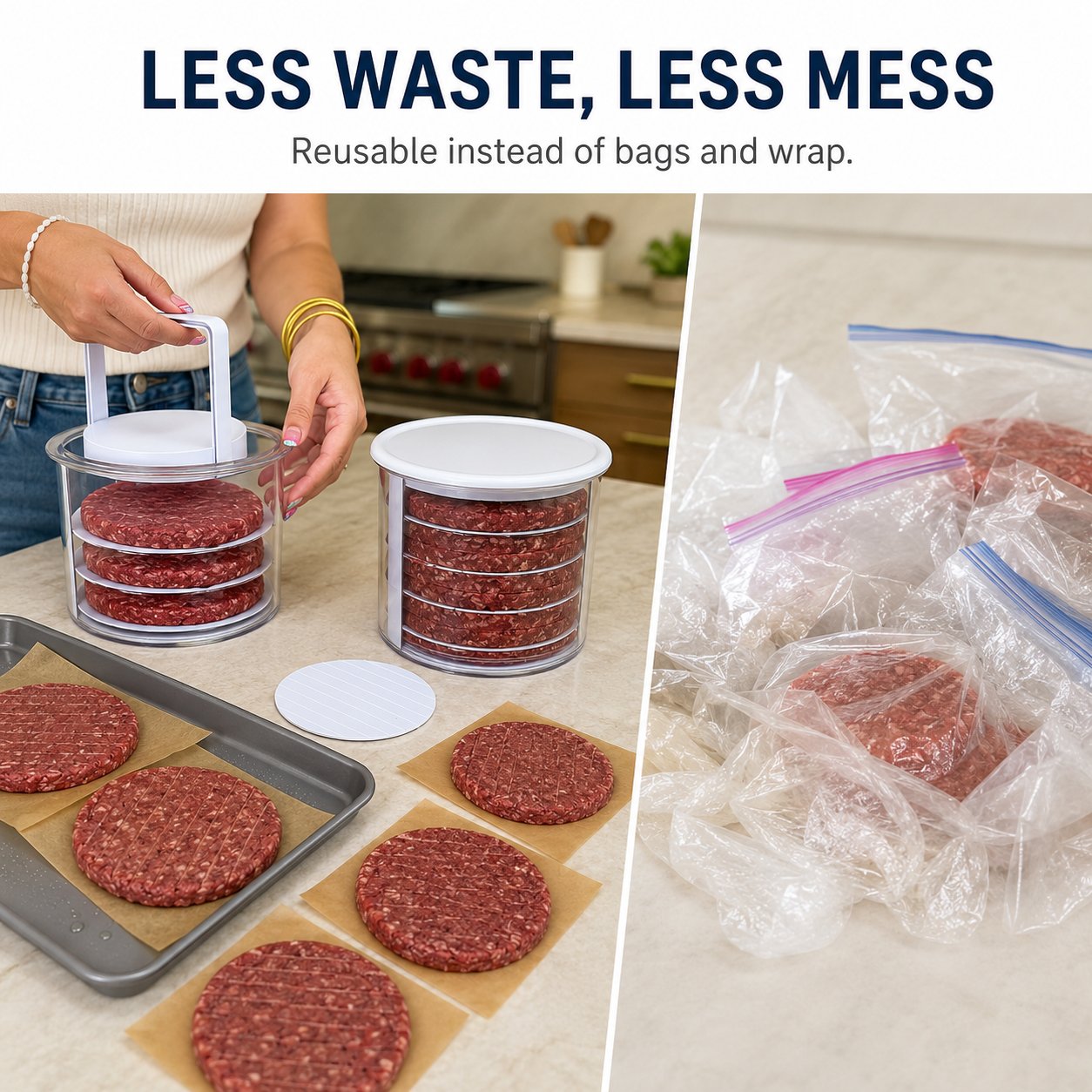 ⏰Limited Stock 60% OFF🍔Non-Stick Burger Mold Shaper with Freezer Storage Container - 12-Piece Set with 8-Layer Plastic Discs