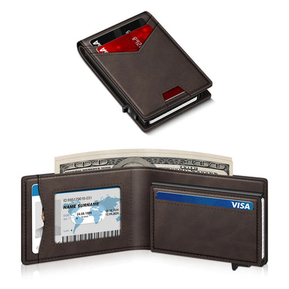 💼Minimalist Men's Slim Wallet: 9 - 13 Cards, ID Window. RFID - Blocking, Aluminum Bifold Pop - Up
