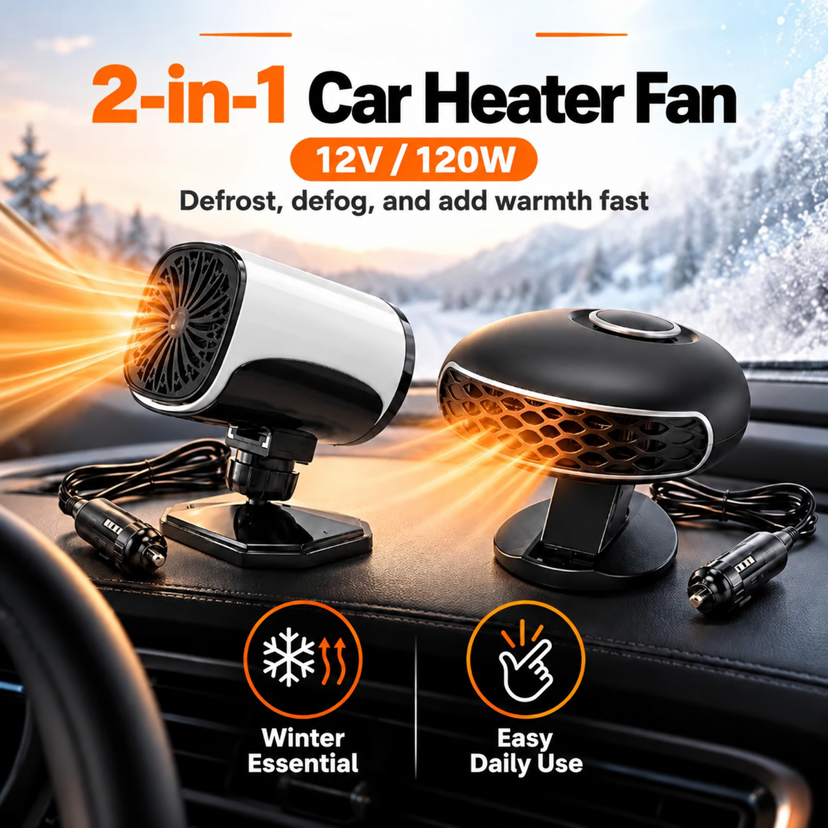 ✨Portable Car Heater Defroster with 360-Degree Rotating Base
