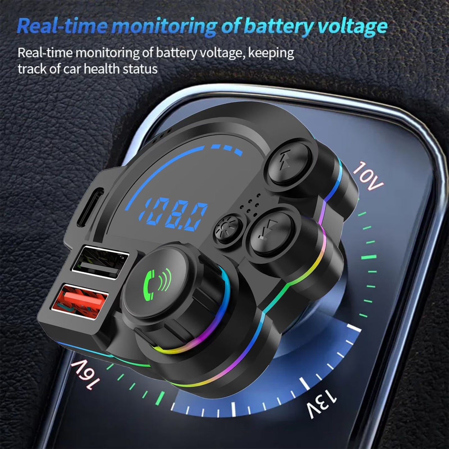 PD 30W Type-C Car Charger & Bluetooth 5.3 FM Transmitter, Wireless MP3 Player with Dual USB Ports