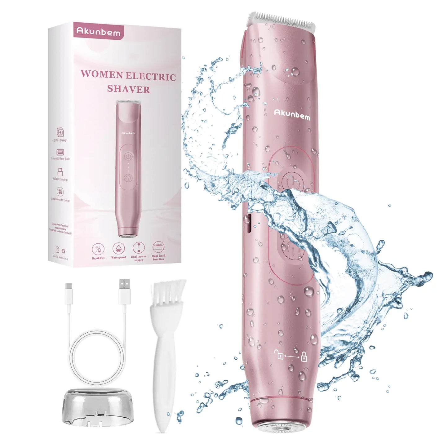 Akunbem ✨ 💖 2-in-1 Bikini Trimmer for Women – Rechargeable Shaver