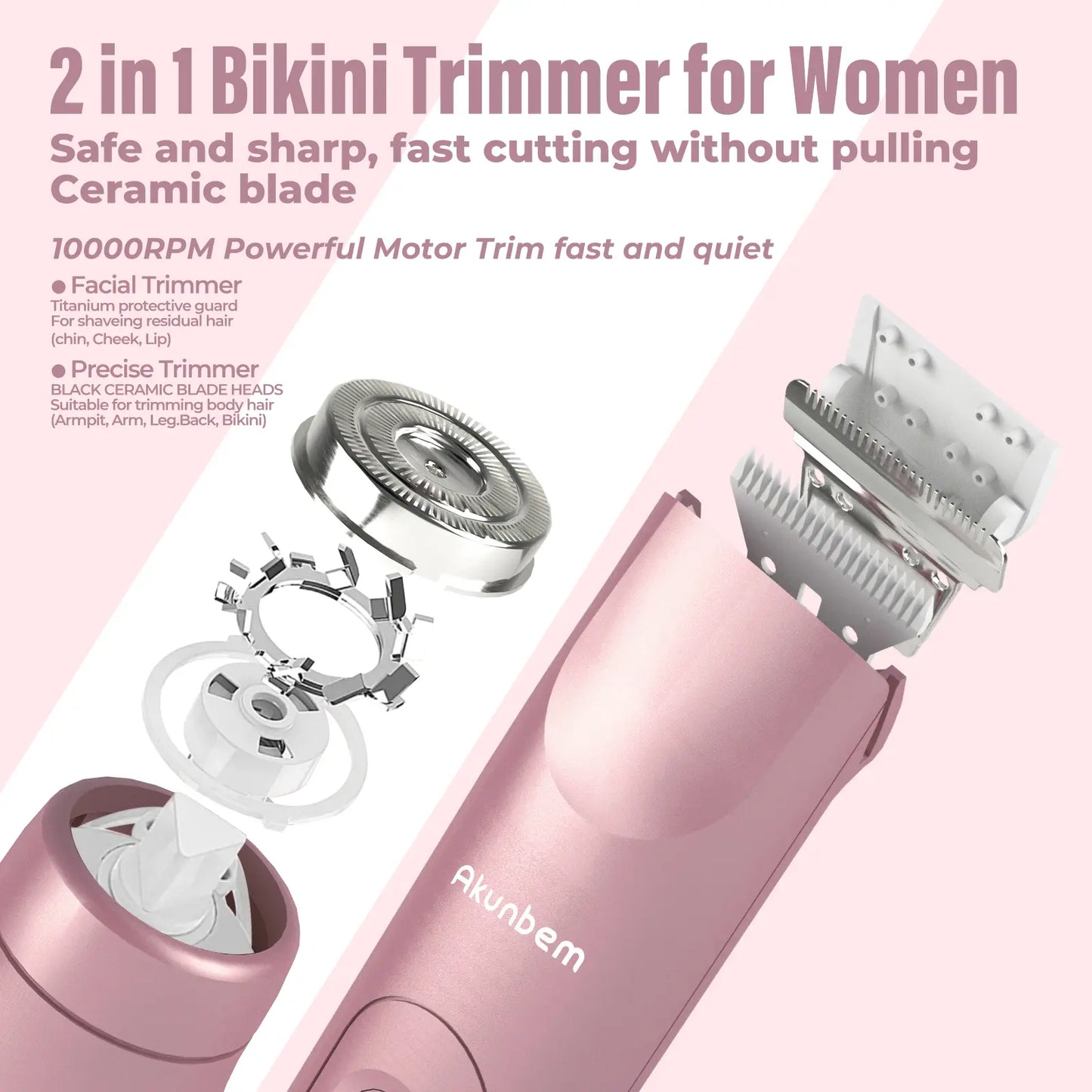 Akunbem ✨ 💖 2-in-1 Bikini Trimmer for Women – Rechargeable Shaver