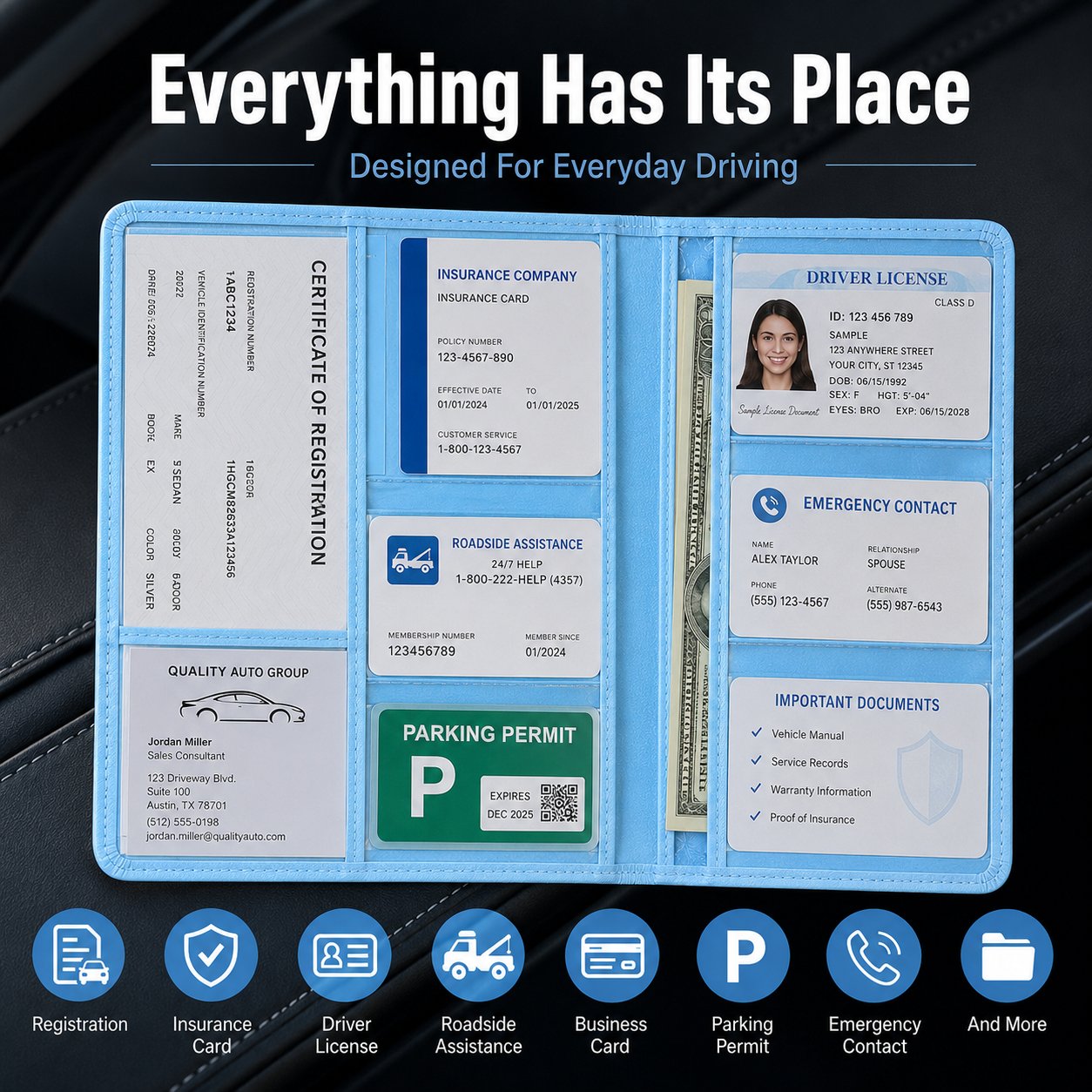 🚗 Car Registration & Insurance Document Holder | Premium PU Leather Organizer